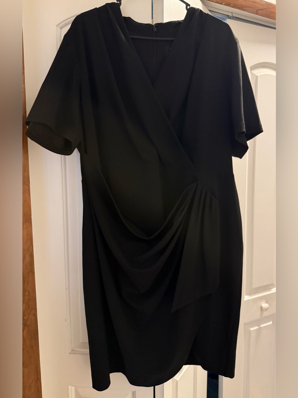 DKNY Black Draped Wrap Midi Dress